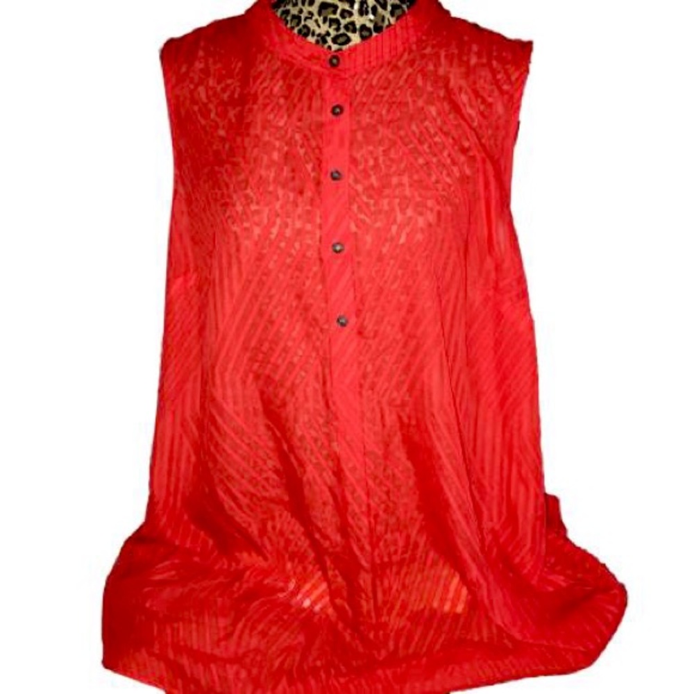 Vince Camuto sheer tunic red sleeveless sheer elegant burnout patterned XXL